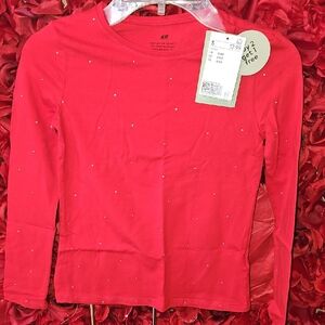 H&M Red Long Sleeve Tee Vibrant Cotton Blend